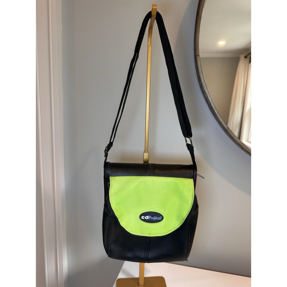 VTG Sony CD Projects CD Media Player Case Shoulder Bag Black Neon Green Y2K